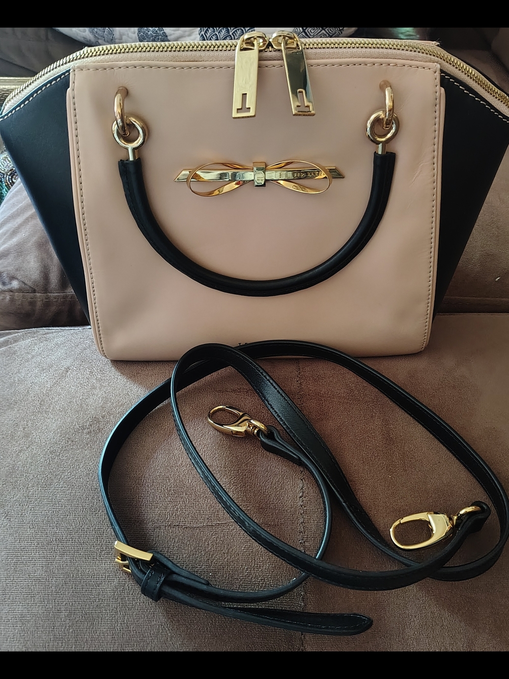Ted Baker Beige and Black Two-Tone Women’s Satchel with Gold Hardware NWOT